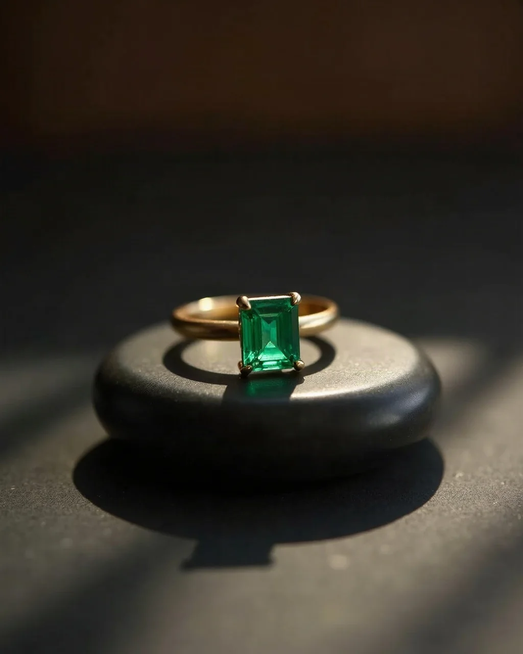 An emerald ring in an example Neo-gold collection